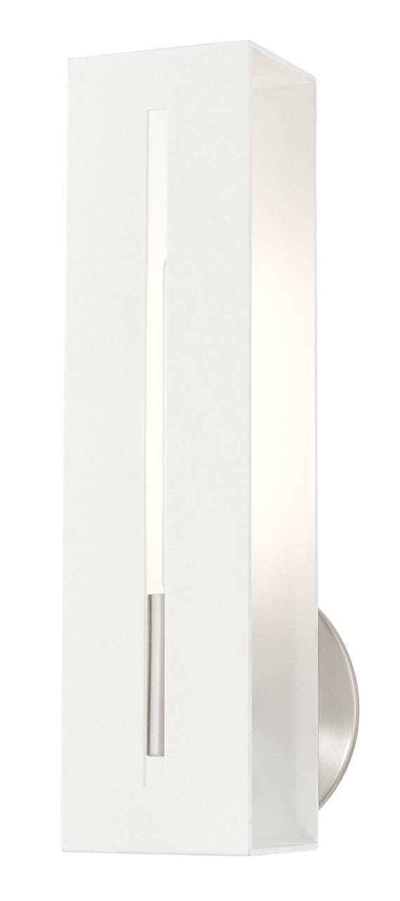 Livex Lighting Soma Collection  1 Light Textured White with Brushed Nickel Finish Accents ADA Single Sconce in Textured White with Brushed Nickel Finish Accents 45953-13