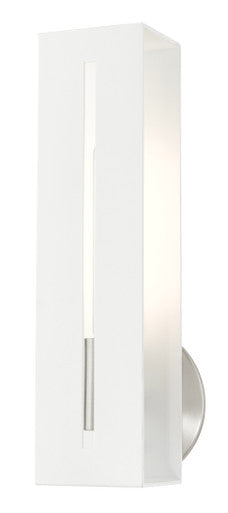 Livex Lighting Soma Collection  1 Light Textured White with Brushed Nickel Finish Accents ADA Single Sconce in Textured White with Brushed Nickel Finish Accents 45953-13