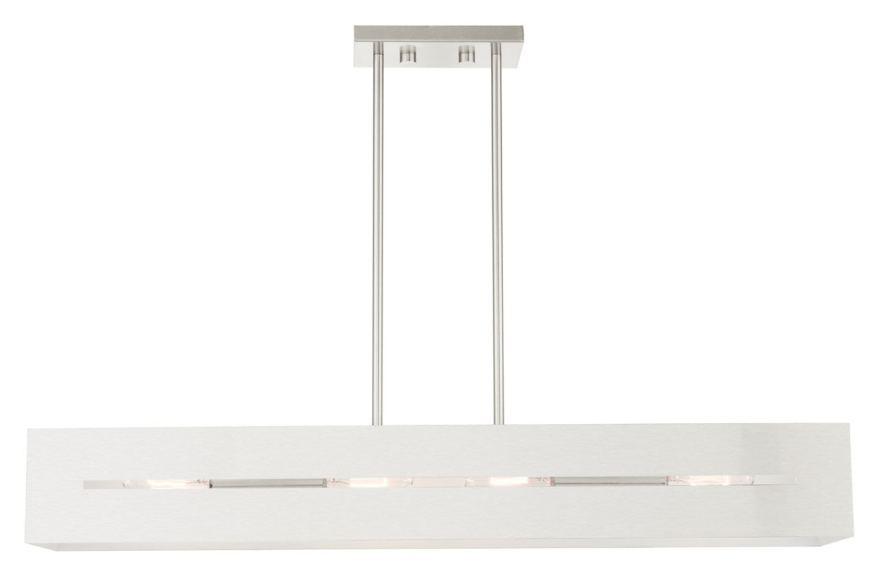 Livex Lighting Soma Collection  4 Light Brushed Nickel Linear Chandelier in Brushed Nickel 45957-91