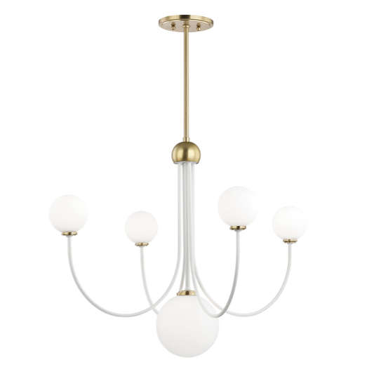 Mitzi 5 Light Chandelier in Aged Brass/Soft Off White H234805-AGB/WH