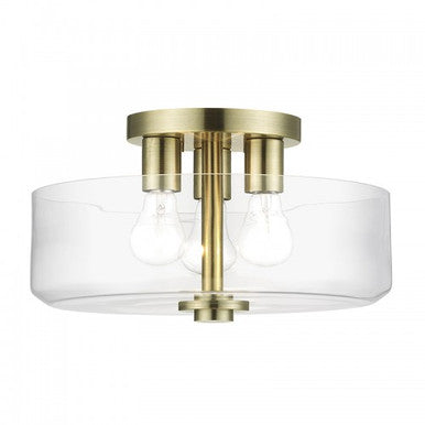 Livex Lighting Whitworth 3 Light Antique Brass Large Semi-Flush with Mouth Blown Clear Glass 46123-01