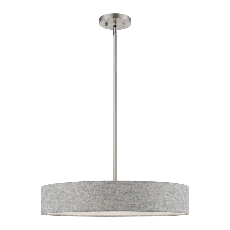 Livex Lighting Elmhurst Collection  4 Light Brushed Nickel with Shiny White Accents Medium Drum Pendant in Brushed Nickel with Shiny White Accents 46144-91