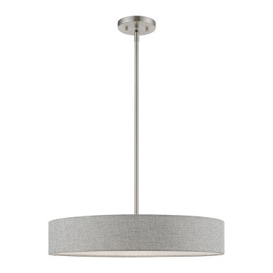 Livex Lighting Elmhurst Collection  4 Light Brushed Nickel with Shiny White Accents Medium Drum Pendant in Brushed Nickel with Shiny White Accents 46144-91