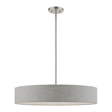 Livex Lighting Elmhurst Collection  5 Light Brushed Nickel with Shiny White Accents Large Drum Pendant in Brushed Nickel with Shiny White Accents 46145-91