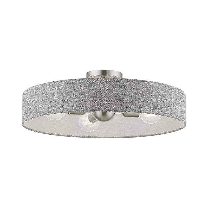 Livex Lighting Elmhurst Collection  4 Light Brushed Nickel with Shiny White Accents Large Semi-Flush in Brushed Nickel with Shiny White Accents 46148-91