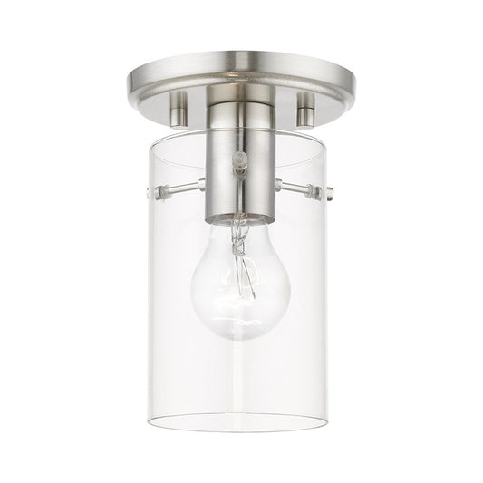 Livex Lighting Munich Collection  1 Light Brushed Nickel Semi-Flush Mount in Brushed Nickel 46150-91