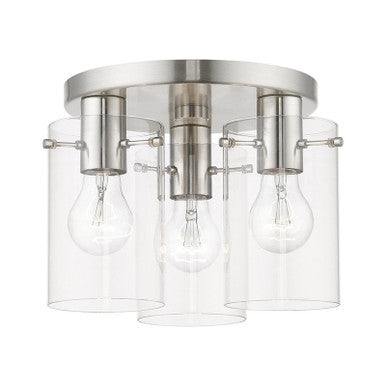 Livex Lighting Munich Collection  3 Light Brushed Nickel Flush Mount in Brushed Nickel 46154-91