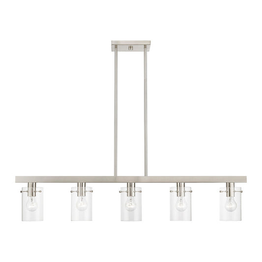 Livex Lighting Munich Collection  5 Light Brushed Nickel Linear Chandelier in Brushed Nickel 46155-91