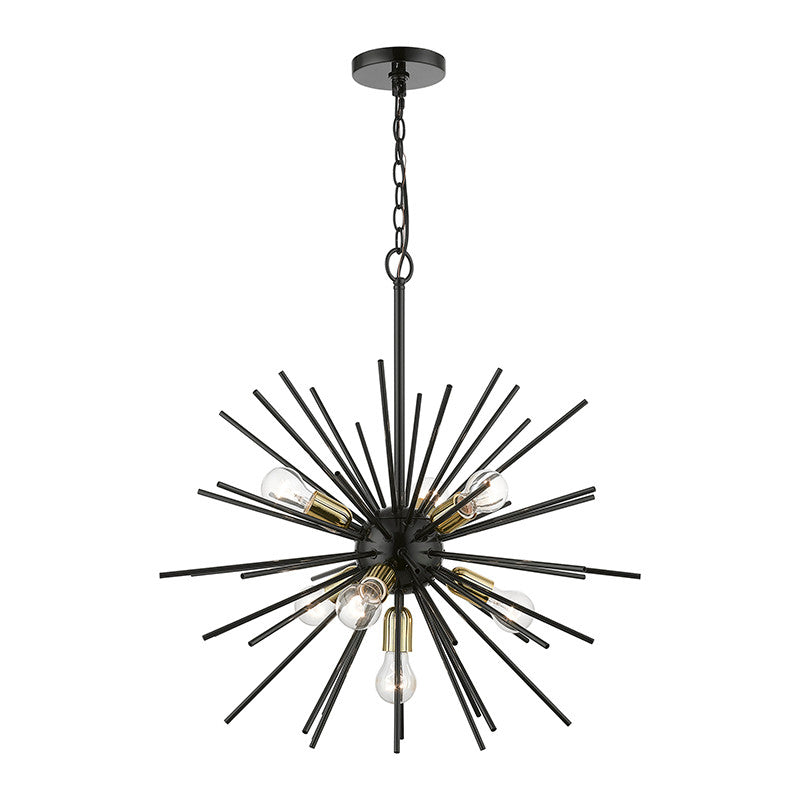 Livex Lighting Tribeca Collection  7 Light Shiny Black with Polished Brass Accents Pendant Chandelier in Shiny Black with Polished Brass Accents 46175-68