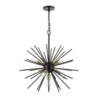 Livex Lighting Tribeca Collection  7 Light Shiny Black with Polished Brass Accents Pendant Chandelier in Shiny Black with Polished Brass Accents 46175-68