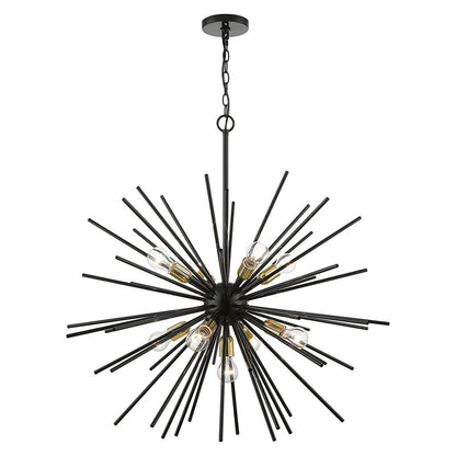 Livex Lighting Tribeca Collection  9 Light Shiny Black with Polished Brass Accents Foyer Pendant Chandelier in Shiny Black with Polished Brass Accents 46176-68