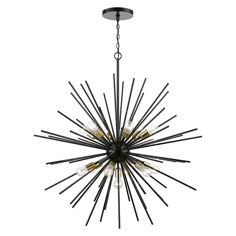 Livex Lighting Tribeca Collection  13 Light Shiny Black with Polished Brass Accents Extra Large Foyer Chandelier in Shiny Black with Polished Brass Accents 46177-68