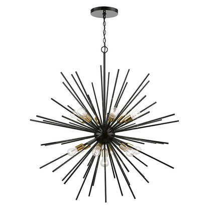 Livex Lighting Tribeca Collection  13 Light Shiny Black with Polished Brass Accents Extra Large Foyer Chandelier in Shiny Black with Polished Brass Accents 46177-68