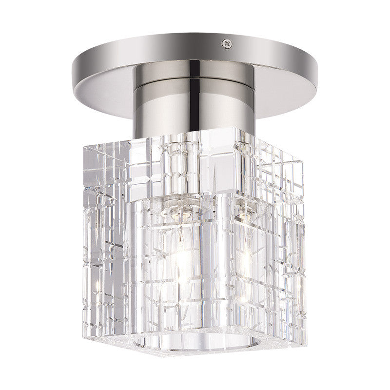 Livex Lighting Rotterdam Collection 1 Light Polished Nickel Crystal Semi-Flush 46180-35