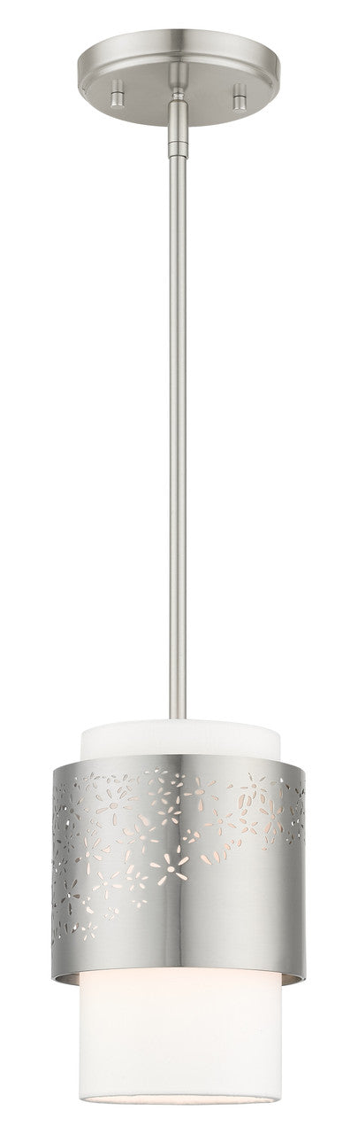 Livex Lighting Noria Collection  1 Light Brushed Nickel Pendant in Brushed Nickel 46259-91