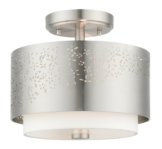 Livex Lighting Noria Collection  2 Light Brushed Nickel Semi Flush in Brushed Nickel 46267-91