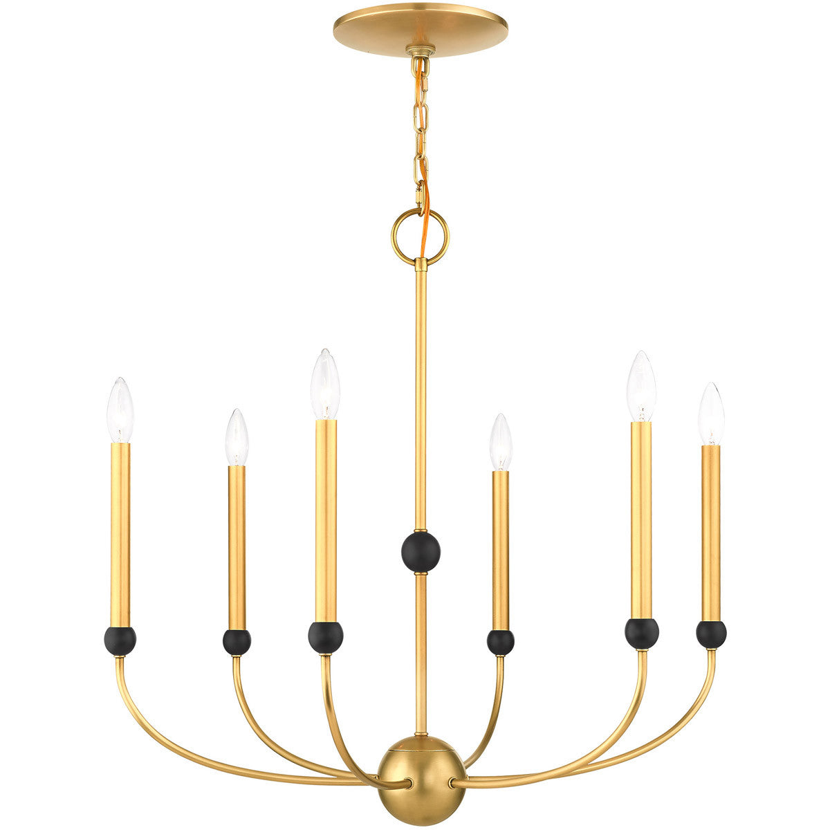 Livex Lighting Cortlandt Collection 6 Lt Natural Brass Chandelier in Natural Brass with Bronze Accents 46316-08