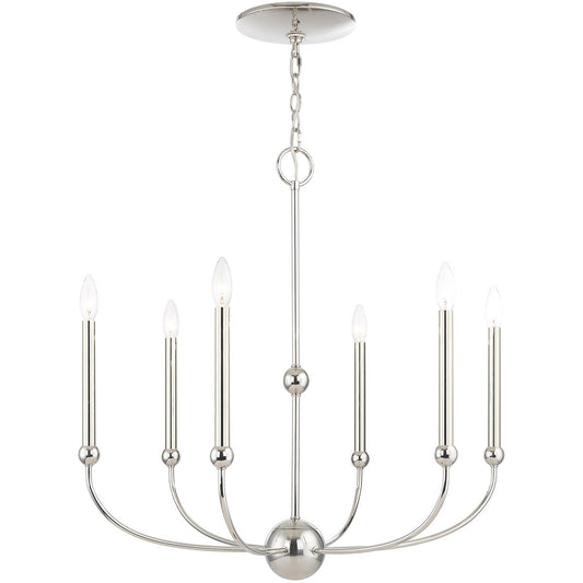 Livex Lighting Cortlandt Collection 6 Lt Polished Nickel Chandelier in Polished Nickel 46316-35