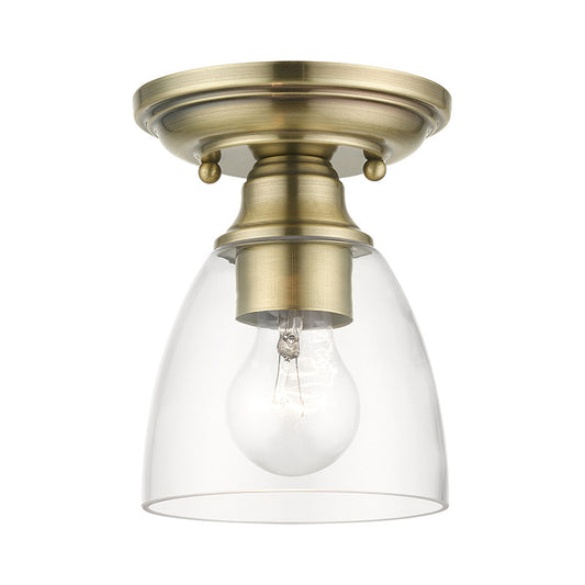 Livex Lighting Montgomery Collection  1 Light Antique Brass Petite Semi-Flush in Antique Brass 46331-01