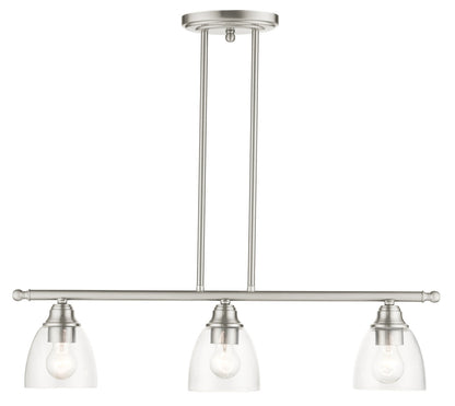 Livex Lighting Montgomery Collection  3 Light Brushed Nickel Linear Chandelier in Brushed Nickel 46337-91