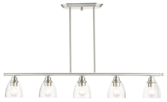 Livex Lighting Montgomery Collection  5 Light Brushed Nickel Linear Chandelier in Brushed Nickel 46338-91