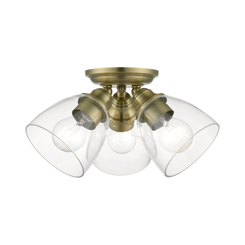 Livex Lighting Montgomery Collection  3 Light Antique Brass Semi-Flush in Antique Brass 46339-01