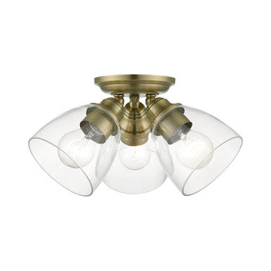 Livex Lighting Montgomery Collection  3 Light Antique Brass Semi-Flush in Antique Brass 46339-01