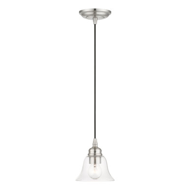 Livex Lighting Moreland Collection  1 Light Brushed Nickel Single Pendant in Brushed Nickel 46480-91