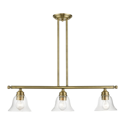 Livex Lighting Moreland Collection  3 Light Antique Brass Linear Chandelier in Antique Brass 46487-01