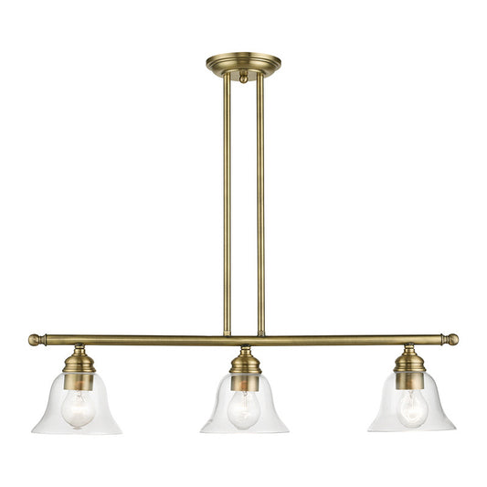 Livex Lighting Moreland Collection  3 Light Antique Brass Linear Chandelier in Antique Brass 46487-01