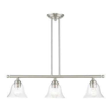 Livex Lighting Moreland Collection  3 Light Brushed Nickel Linear Chandelier in Brushed Nickel 46487-91