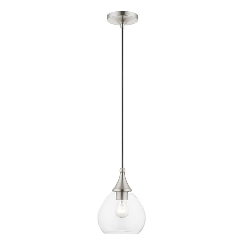 Livex Lighting Catania Collection  1 Light Brushed Nickel Mini Pendant in Brushed Nickel 46501-91