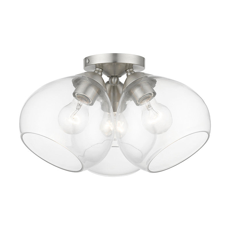 Livex Lighting Catania Collection  3 Light Brushed Nickel Semi-Flush in Brushed Nickel 46502-91