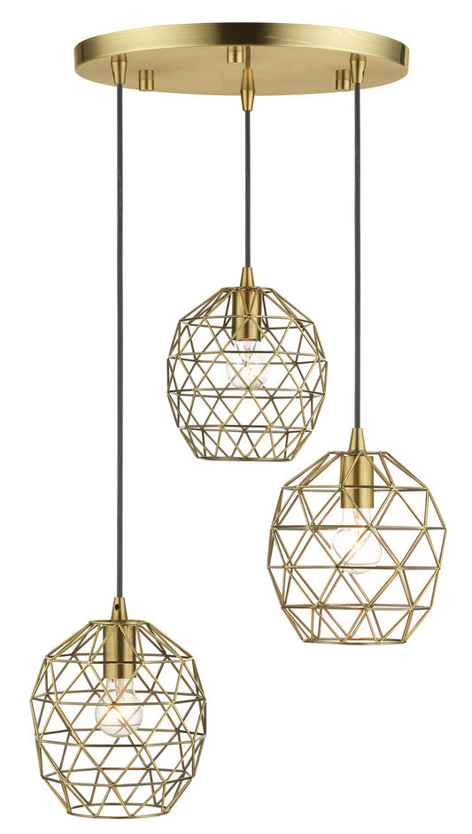 Livex Lighting Geometrix Collection  3 Light Antique Brass Pendant in Antique Brass 46593-01