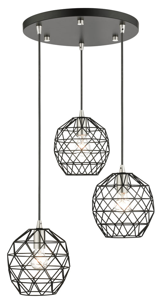 Livex Lighting Geometrix Collection  3 Light Black Pendant in Black with Brushed Nickel Accents 46593-04