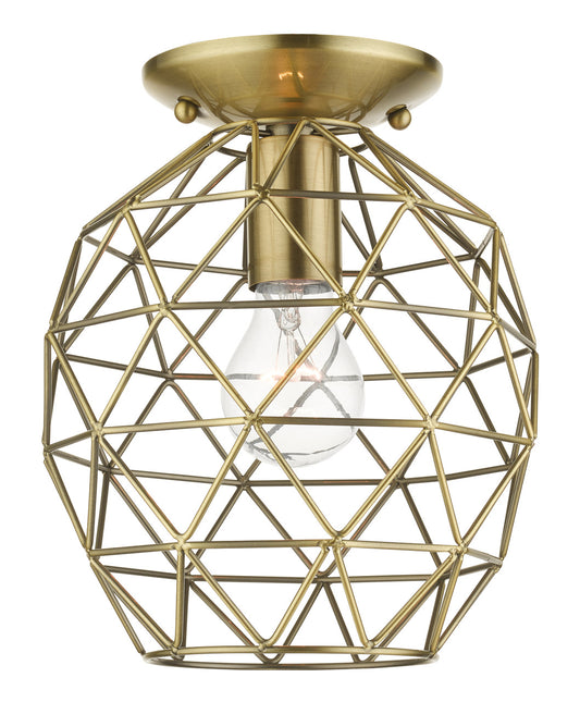 Livex Lighting Geometrix Collection  1 Light Antique BrassFlush Mount in Antique Brass 46598-01