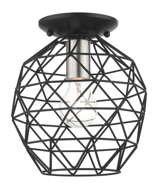 Livex Lighting Geometrix Collection  1 Light BlackFlush Mount in Black with Brushed Nickel Accents 46598-04