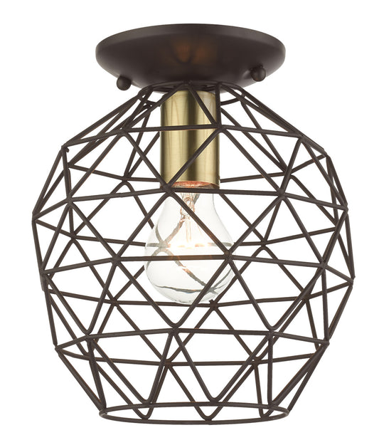 Livex Lighting Geometrix Collection  1 Light BronzeFlush Mount in Bronze with Antique Brass Accents 46598-07