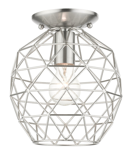 Livex Lighting Geometrix Collection  1 Light Brushed Nickel Flush Mount in Brushed Nickel 46598-91