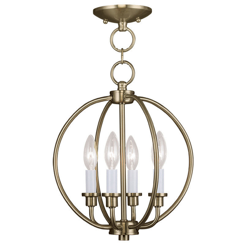 Livex Lighting Milania Collection 4 Light AB Chain Lantern/Ceiling Mount in Antique Brass 4664-01