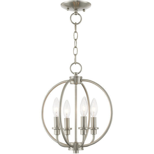 Livex Lighting Milania Collection 4 Light BN Chain Lantern/Ceiling Mount in Brushed Nickel 4664-91