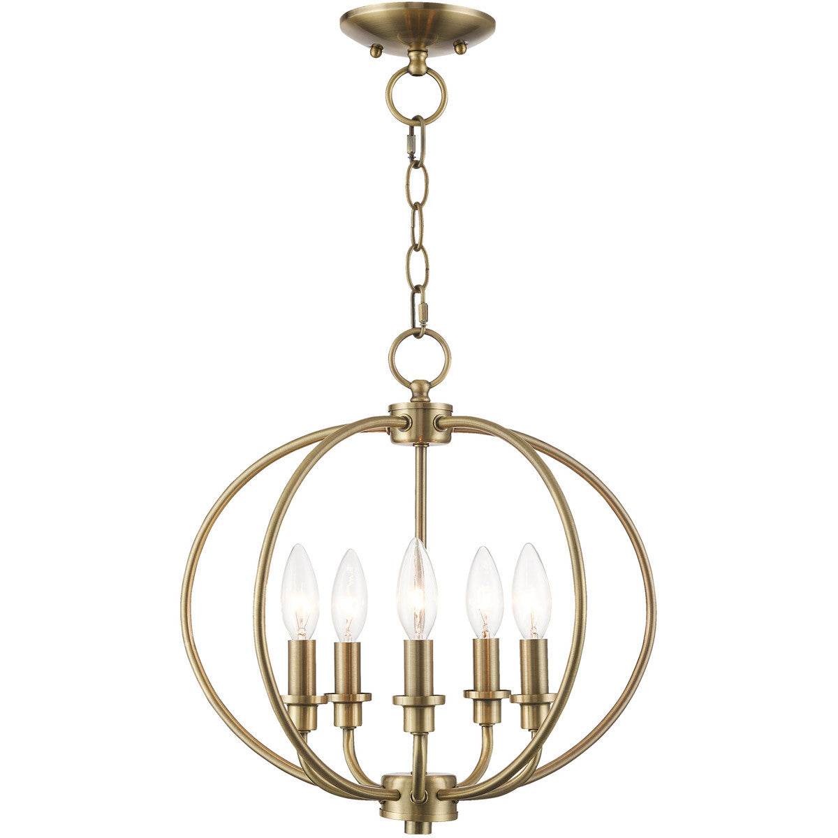 Livex Lighting Milania Collection 5 Light AB Chain Lantern/Ceiling Mount in Antique Brass 4665-01