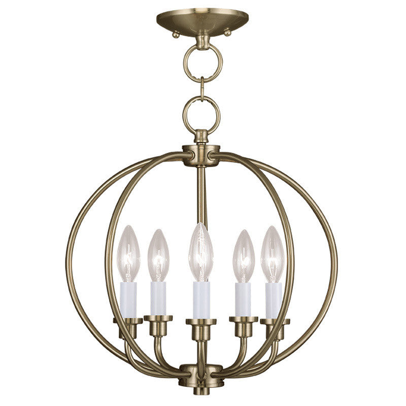 Livex Lighting Milania Collection 5 Light AB Chain Lantern/Ceiling Mount in Antique Brass 4665-01