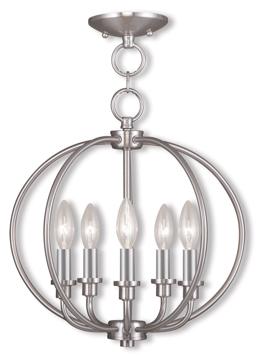 Livex Lighting Milania Collection 5 Light BN Chain Lantern/Ceiling Mount in Brushed Nickel 4665-91