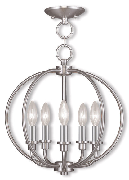 Livex Lighting Milania Collection 5 Light BN Chain Lantern/Ceiling Mount in Brushed Nickel 4665-91