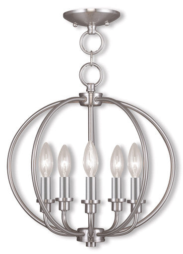 Livex Lighting Milania Collection 5 Light BN Chain Lantern/Ceiling Mount in Brushed Nickel 4665-91