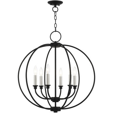 Livex Lighting Milania Collection 6 Lt Black Chandelier in Black with Brushed Nickel Accents 4666-04