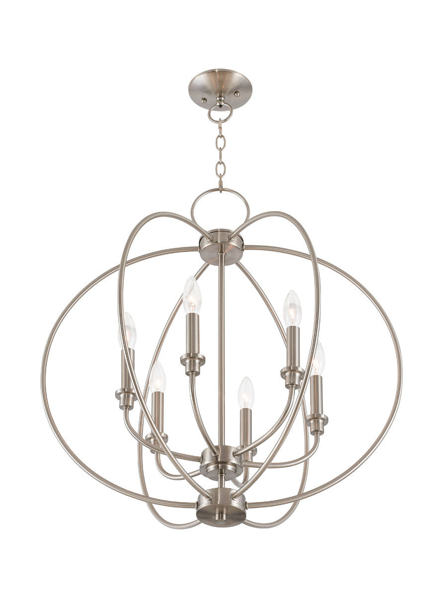 Livex Lighting Milania Collection 6 Light Brushed Nickel Chandelier in Brushed Nickel 4666-91