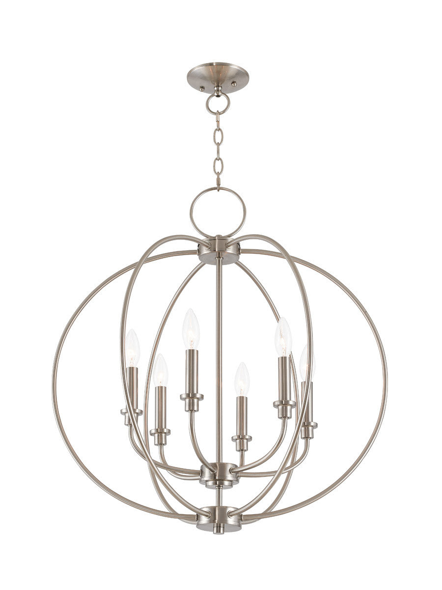 Livex Lighting Milania Collection 6 Light Brushed Nickel Chandelier in Brushed Nickel 4666-91