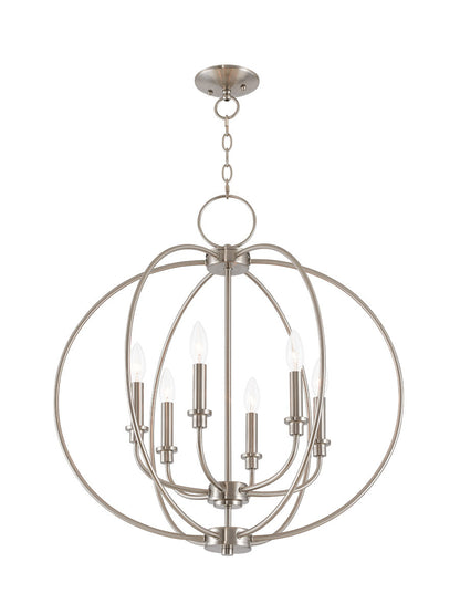 Livex Lighting Milania Collection 6 Light Brushed Nickel Chandelier in Brushed Nickel 4666-91